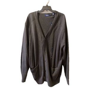 NWT Chaps 100% Cotton 4XB BIG Gray Button Cardigan‎ Sweater Grandpa NEW